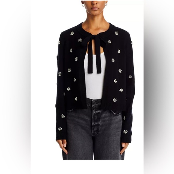 NWT Aqua Bow Embellished Cardigan Black , size Small - Picture 10 of 15